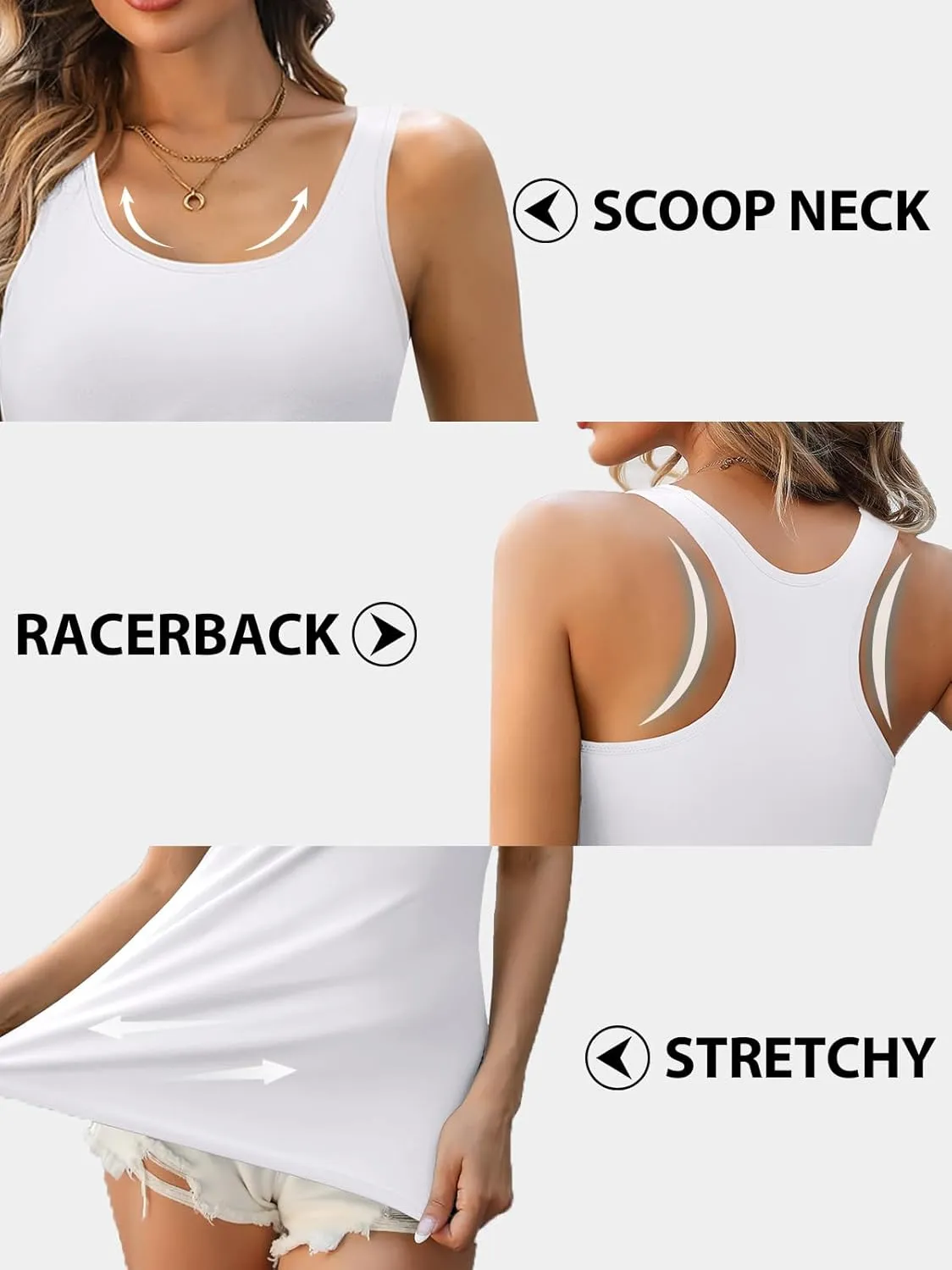 V FOR CITY Racerback Tank Tops for Women with Shelf Bra Cotton Wide Strap Camisole Yoga Cami Shirts 3 Pack