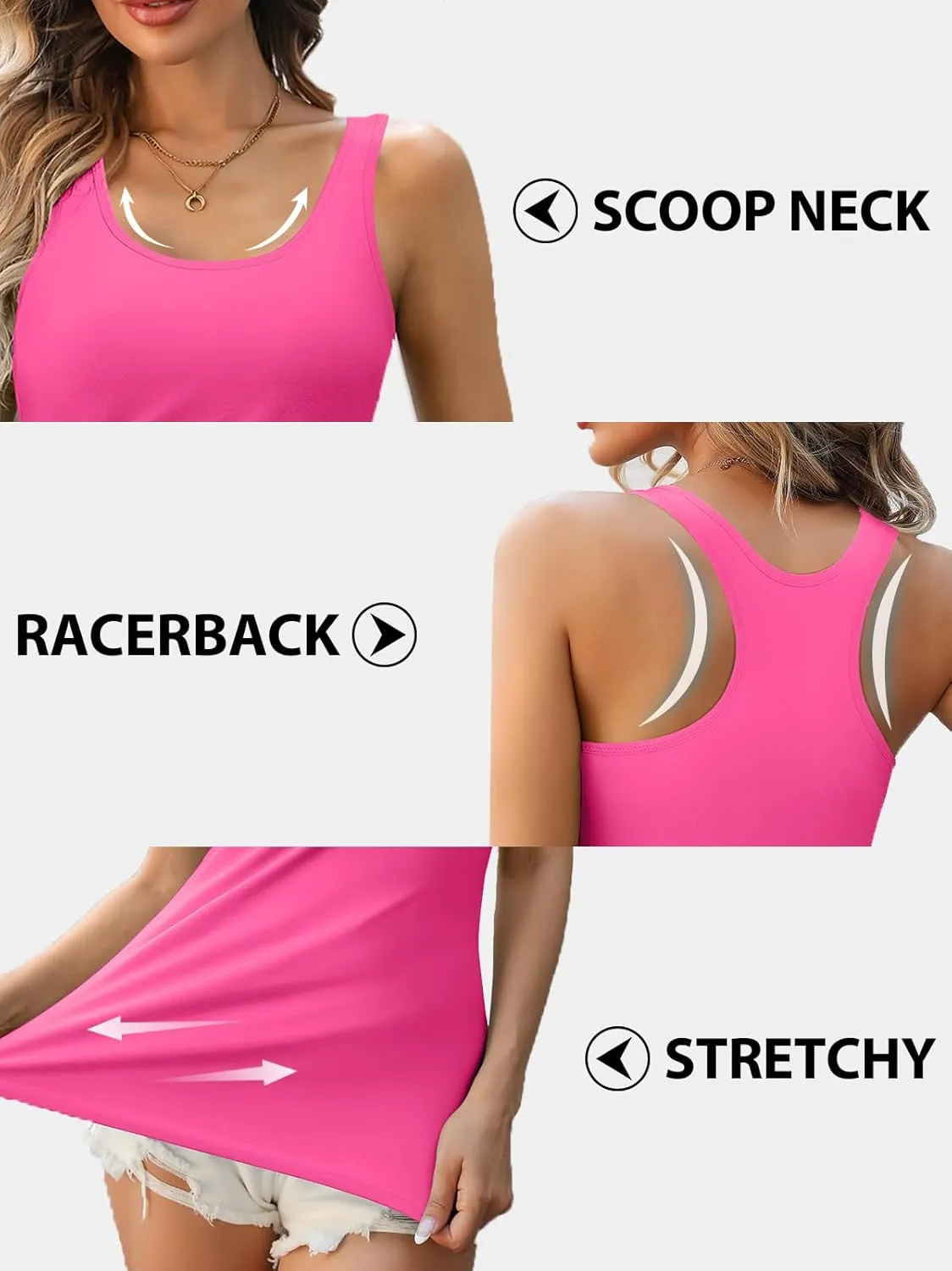 V FOR CITY Racerback Tank Tops for Women with Shelf Bra Cotton Wide Strap Camisole Yoga Cami Shirts 3 Pack