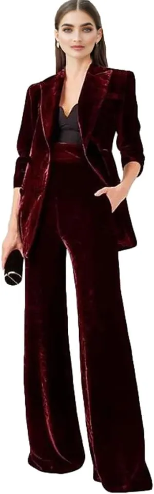 Velvet Suit for Women 2 PC Double Breasted Pants Suit Peak Lapel Formal Tuxedos Womens Business Outfit