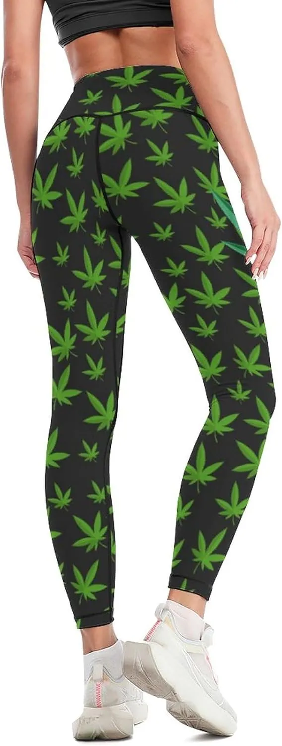 Weed Leaf Pot Cannabis Marijuana Women Yoga Pants High Waist Slim Sports Trousers Elastic Yoga Legging Skinny Pant