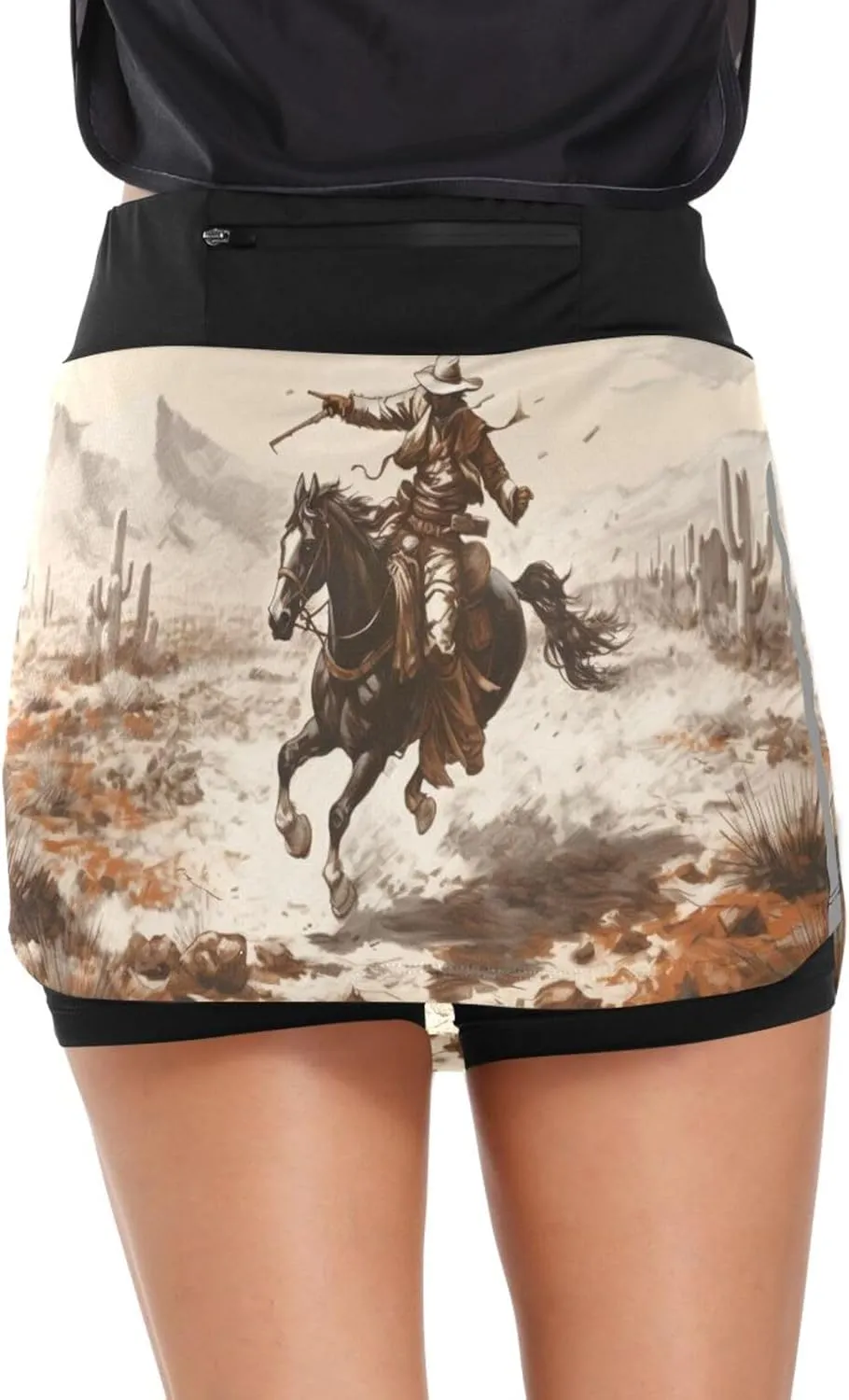 Western Desert Cowboys Tennis Skorts Skirts for Women Workout Athletic Skirt High Waisted with Pocket