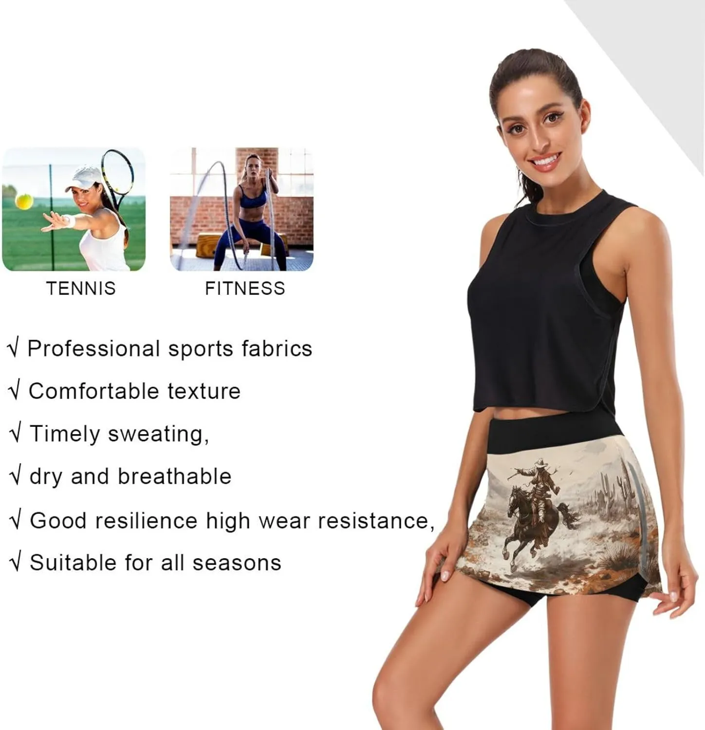 Western Desert Cowboys Tennis Skorts Skirts for Women Workout Athletic Skirt High Waisted with Pocket