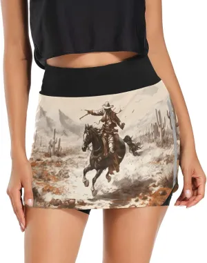 Western Desert Cowboys Tennis Skorts Skirts for Women Workout Athletic Skirt High Waisted with Pocket