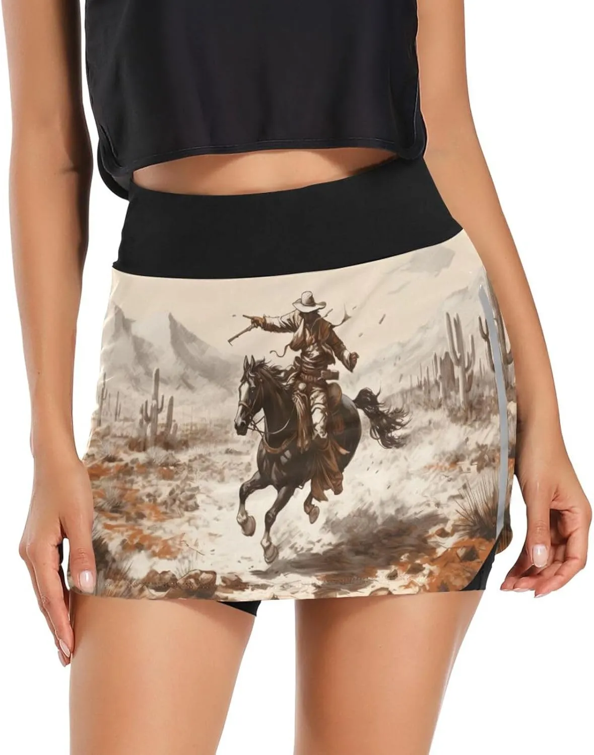 Western Desert Cowboys Tennis Skorts Skirts for Women Workout Athletic Skirt High Waisted with Pocket