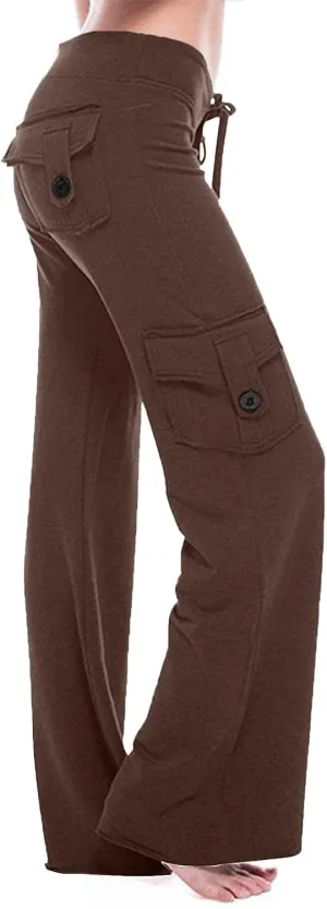 Wide Leg Cargo Pants for Women with Pockets Drawstring High Waisted Yoga Pants Trouser Style Yoga Pants Tall