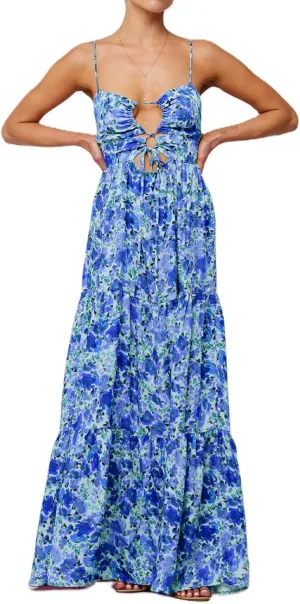 Women Boho Floral Long Cami Dress Spaghetti Strap Cut Out Maxi Dress Backless Tiered Flowy Summer Beach Dresse