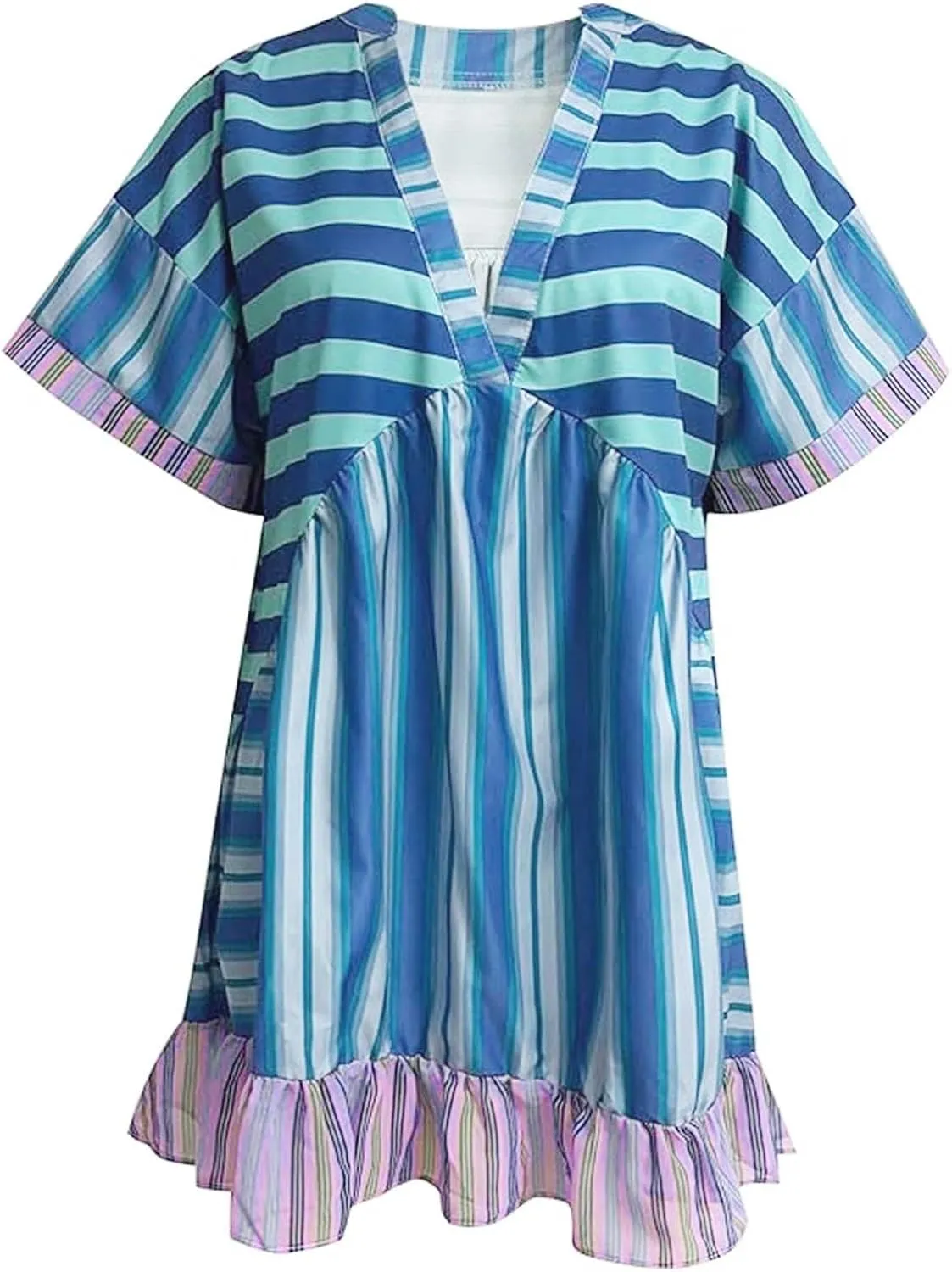 Women Floral Boho Summer Dresses Casual Deep V Neck Short Sleeve Mini Beach Dress Ruffle Flowy Babydoll Dress 2024