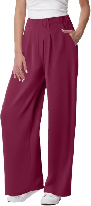 Women High Waist Wide Leg Straight Pants Business Casual Pants with Pockets Solid Color Baggy Trousers