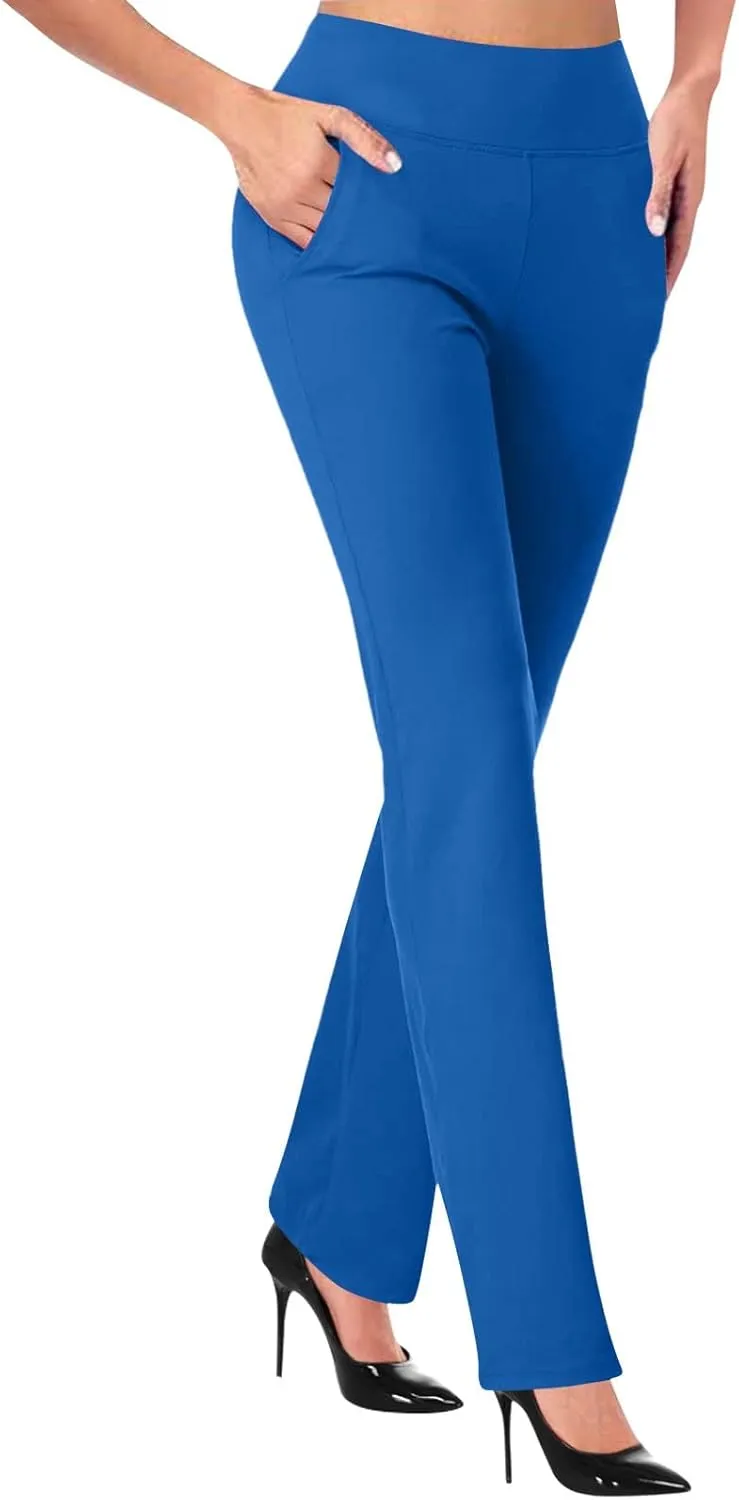 Women High Waist Yoga Pants Tummy Control Stretchy Straight Pant Comfy Business Trouser Workout Gym Legging Pockets