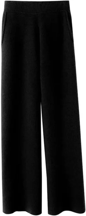 Women Knitted Pants High Waist Wool Wide Leg Sweatpants Straight Loose Trousers