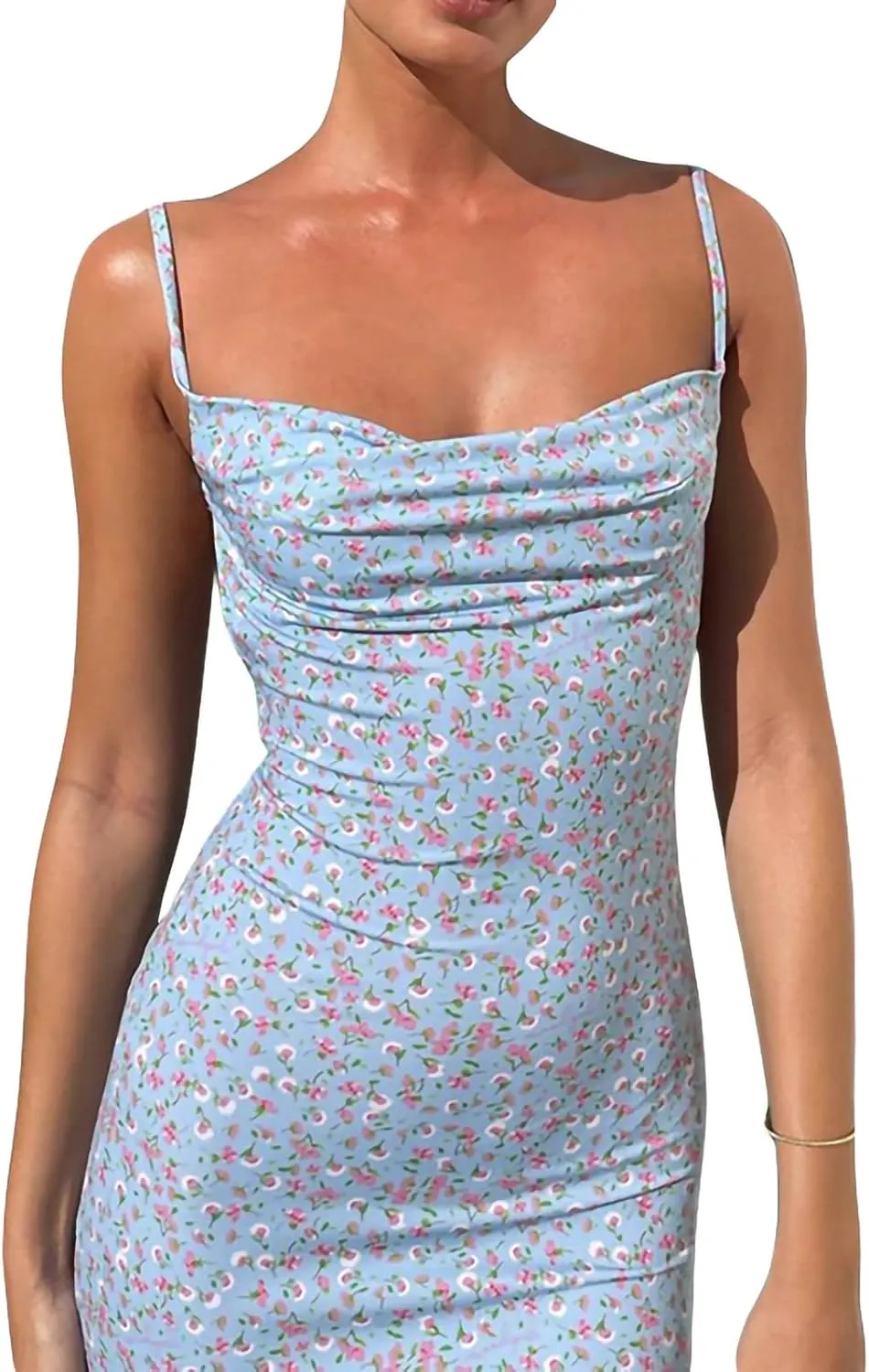 Women Sexy Sleeveless Spaghetti Strap Split Satin Dress Tie Dye Backless Midi Dresses Y2K Bodycon Club Party Sundress