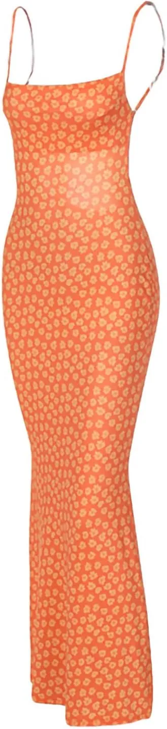 Women Sexy Sleeveless Spaghetti Strap Split Satin Dress Tie Dye Backless Midi Dresses Y2K Bodycon Club Party Sundress