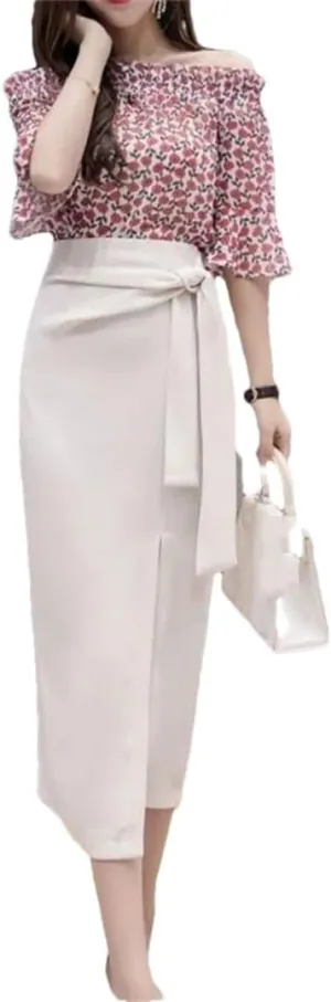 Women Solid High Waist Long Split Office Pencil Skirts