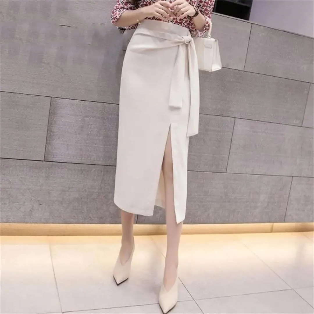 Women Solid High Waist Long Split Office Pencil Skirts