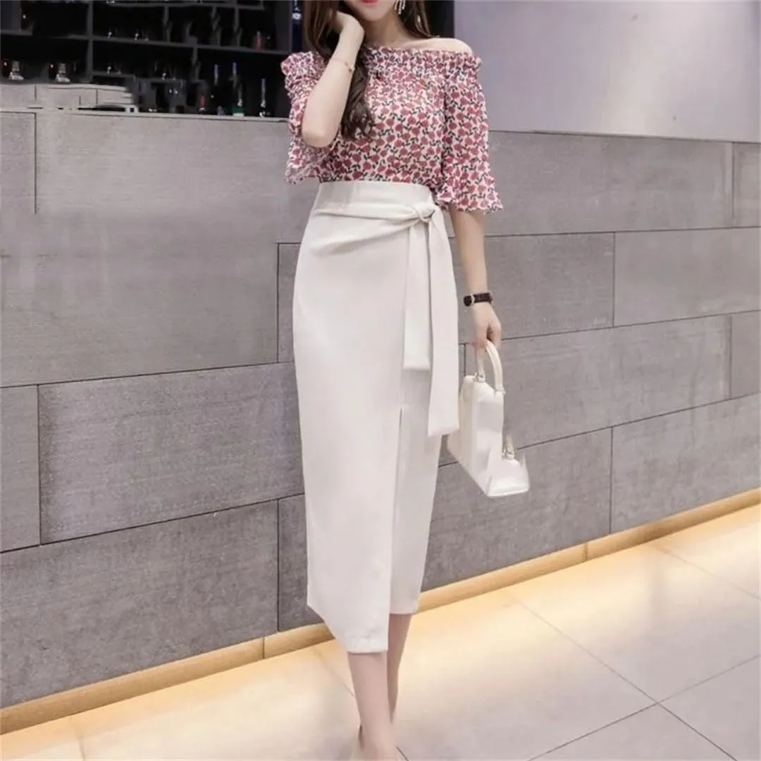 Women Solid High Waist Long Split Office Pencil Skirts