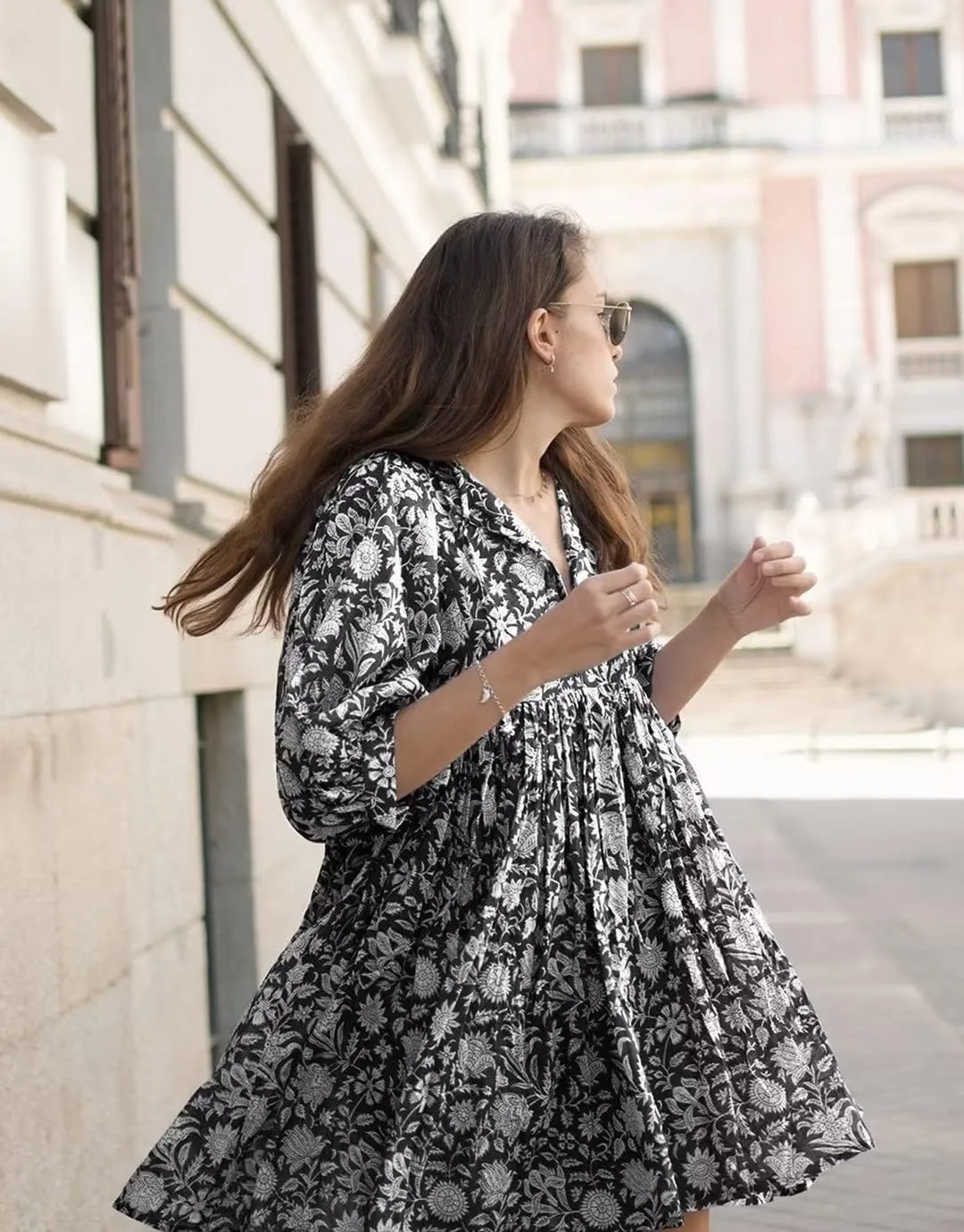 Women Summer Bohemian Floral Shirt Dress Cover Up Beach Dress Half Sleeve Mini Dress