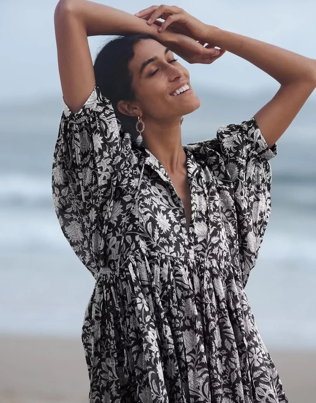 Women Summer Bohemian Floral Shirt Dress Cover Up Beach Dress Half Sleeve Mini Dress