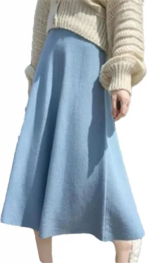 Women Winter Knitted Midi Skirt Pleated Casual Loose Skirt