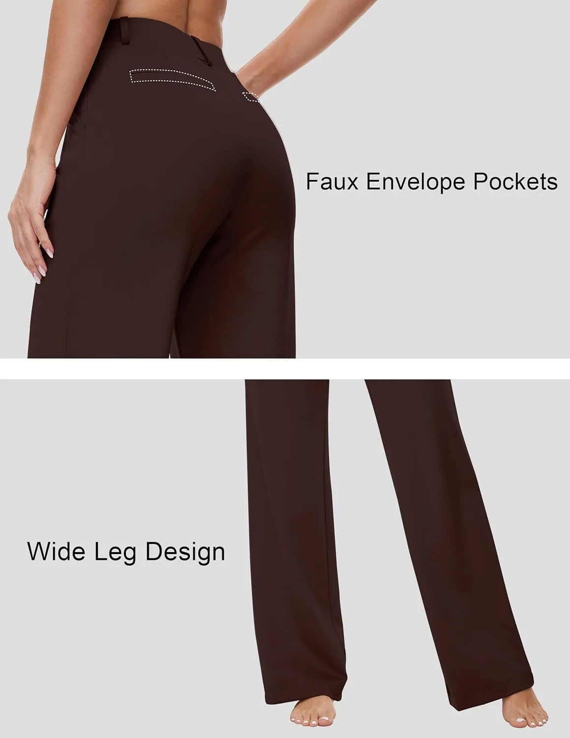 Womens 22"/27"/29"/31" Wide Leg Pleated Yoga Dress Pants, High Waist Stretchy Slacks for Workout Business Casual