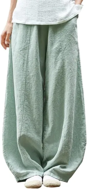 Womens Baggy Casual Cotton Linen Pants Loose Fit High Waist Solid Color Wide Leg Pants Summer Pants for Women 2024