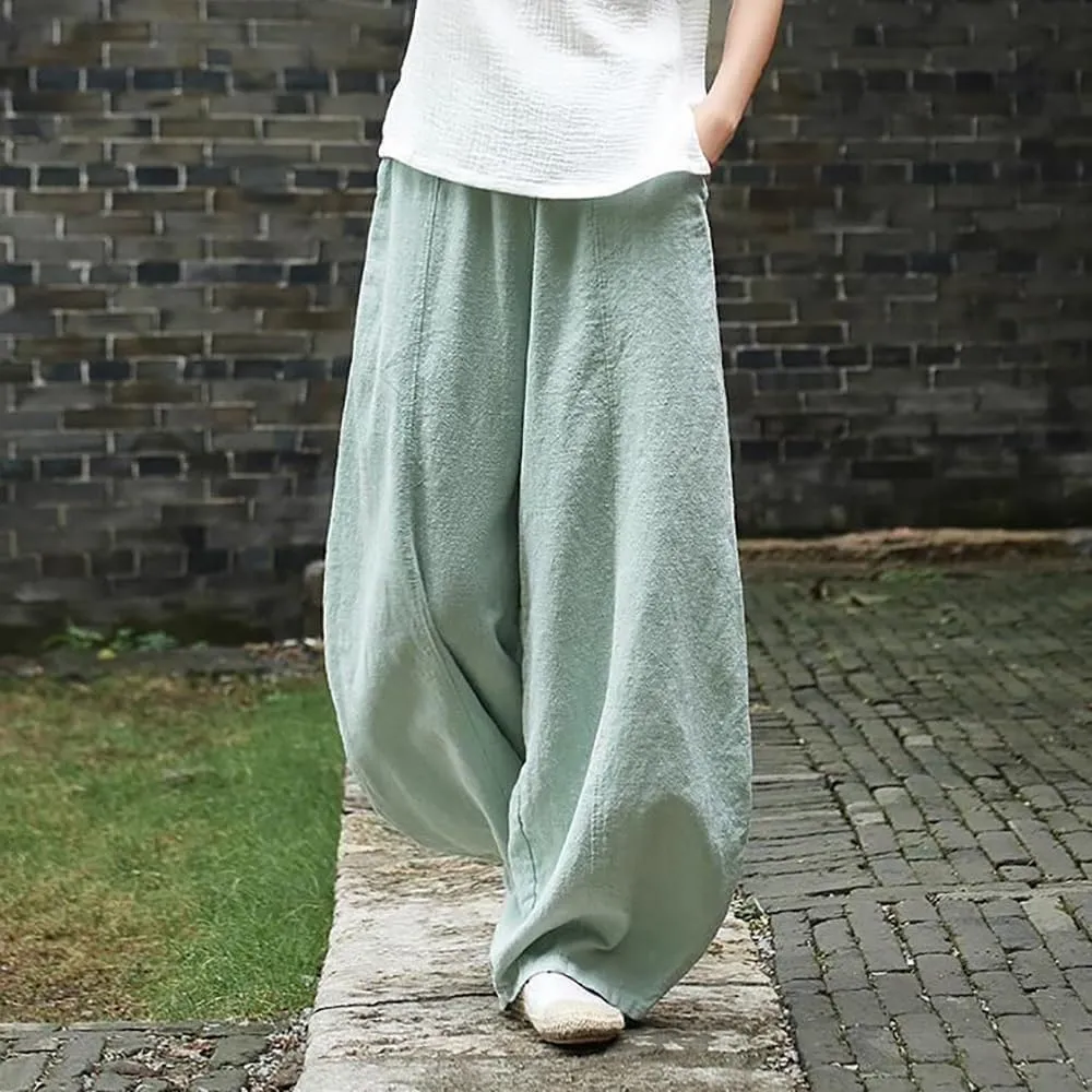 Womens Baggy Casual Cotton Linen Pants Loose Fit High Waist Solid Color Wide Leg Pants Summer Pants for Women 2024