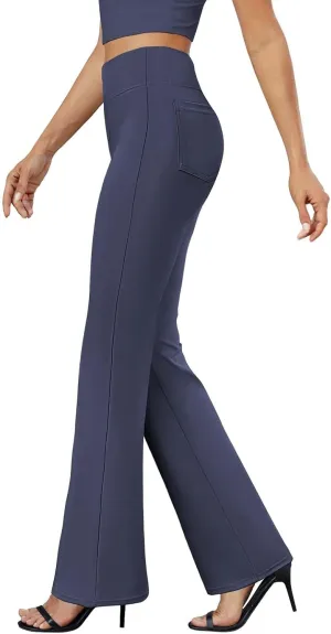 Womens Bootcut Dressy Pants Business Casual Work Pants with Pockets High Waist Stretchy Trousers Pull On Office