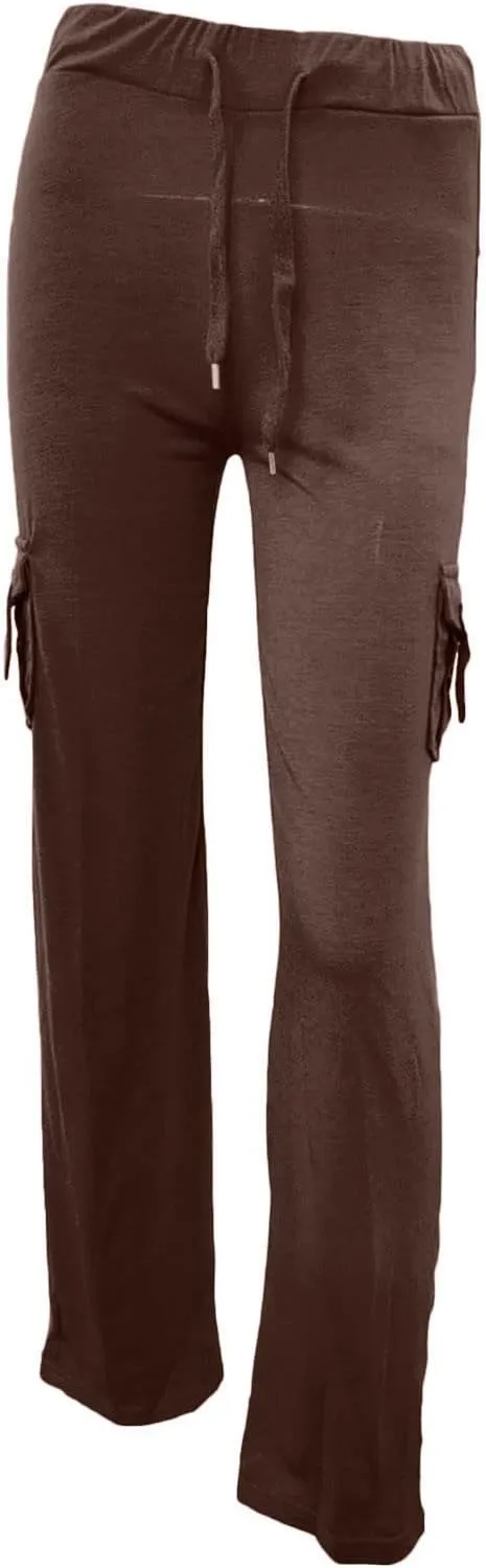 Womens Cargo Pants with Pockets Wide Leg Yoga Pants Casual High Waist Stretch Bootcut Workout Leggings Gym Sweatpants