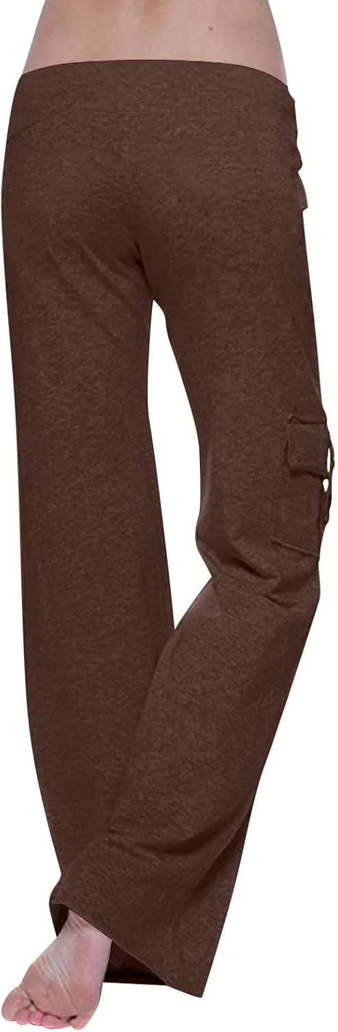 Womens Cargo Pants with Pockets Wide Leg Yoga Pants Casual High Waist Stretch Bootcut Workout Leggings Gym Sweatpants