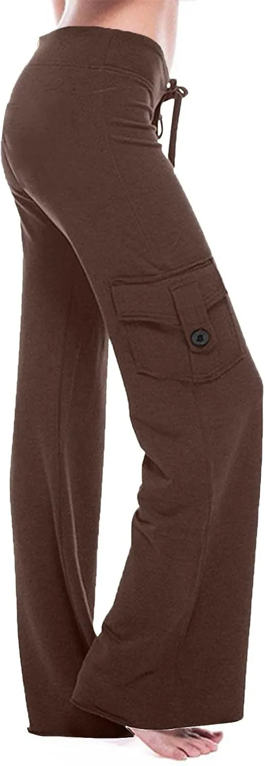 Womens Cargo Pants with Pockets Wide Leg Yoga Pants Casual High Waist Stretch Bootcut Workout Leggings Gym Sweatpants