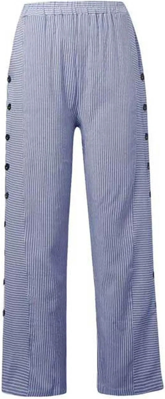 Women's Cotton Linen Pants Summer Casual Baggy Wide Leg Elastic High Waist Beach Slacks Stripe Printed Capri Trousers