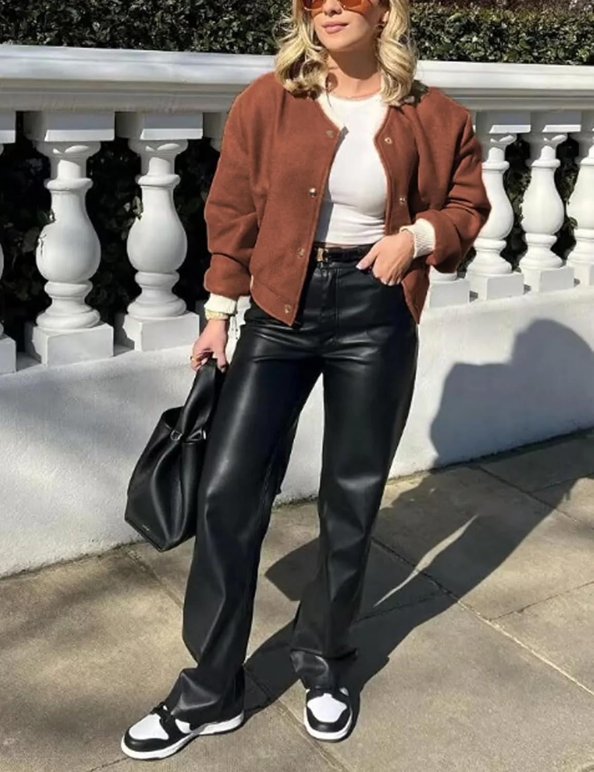 Women's Cropped Street Bomber Jacket long sleeve Button Down Crop Tops Coat
