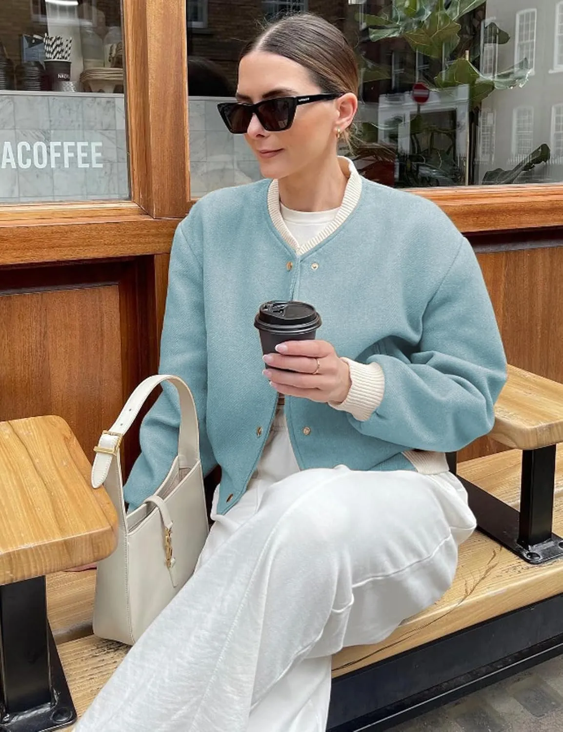 Women's Cropped Street Bomber Jacket long sleeve Button Down Crop Tops Coat