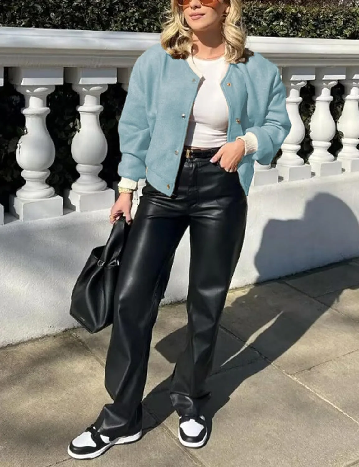 Women's Cropped Street Bomber Jacket long sleeve Button Down Crop Tops Coat