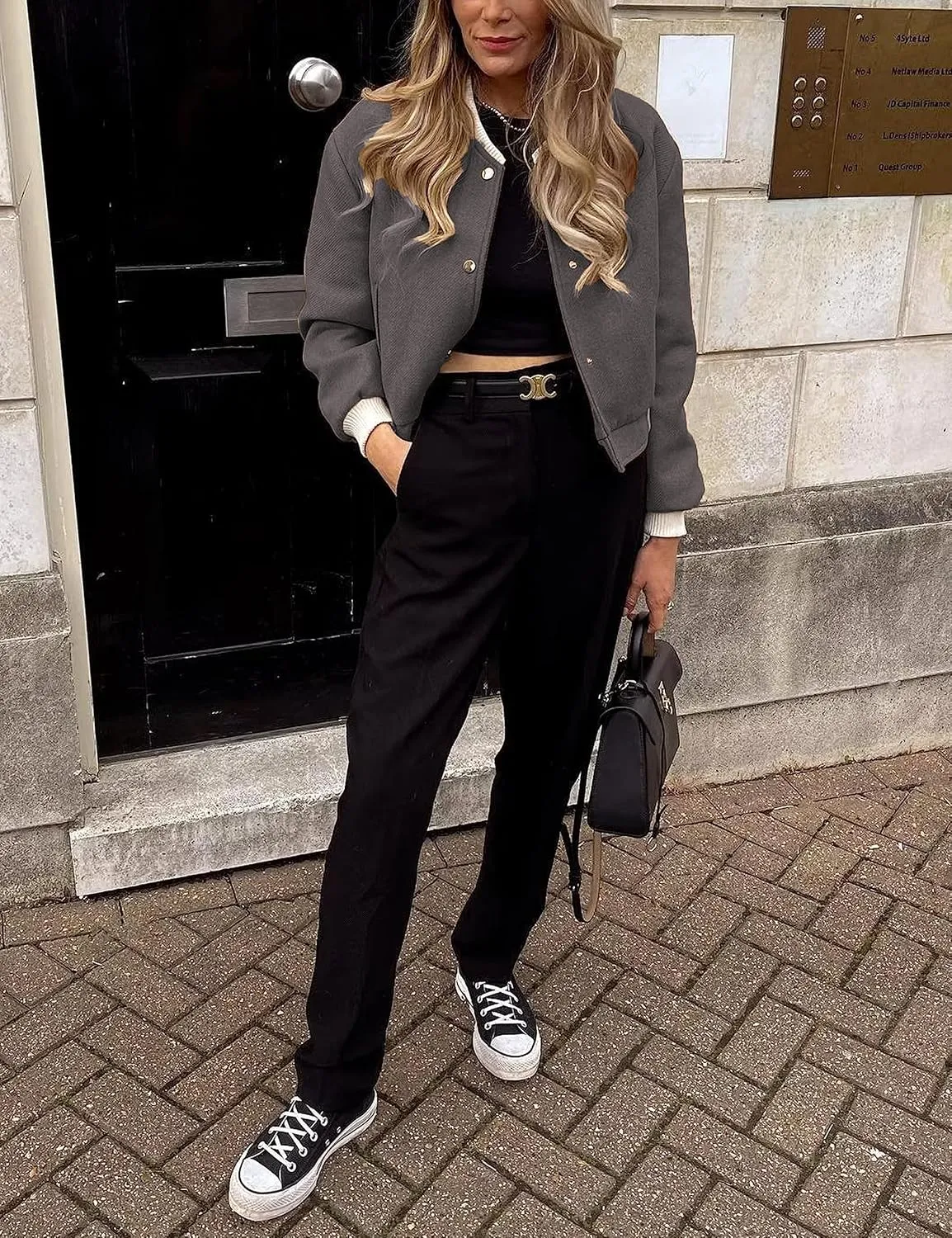Women's Cropped Street Bomber Jacket long sleeve Button Down Crop Tops Coat