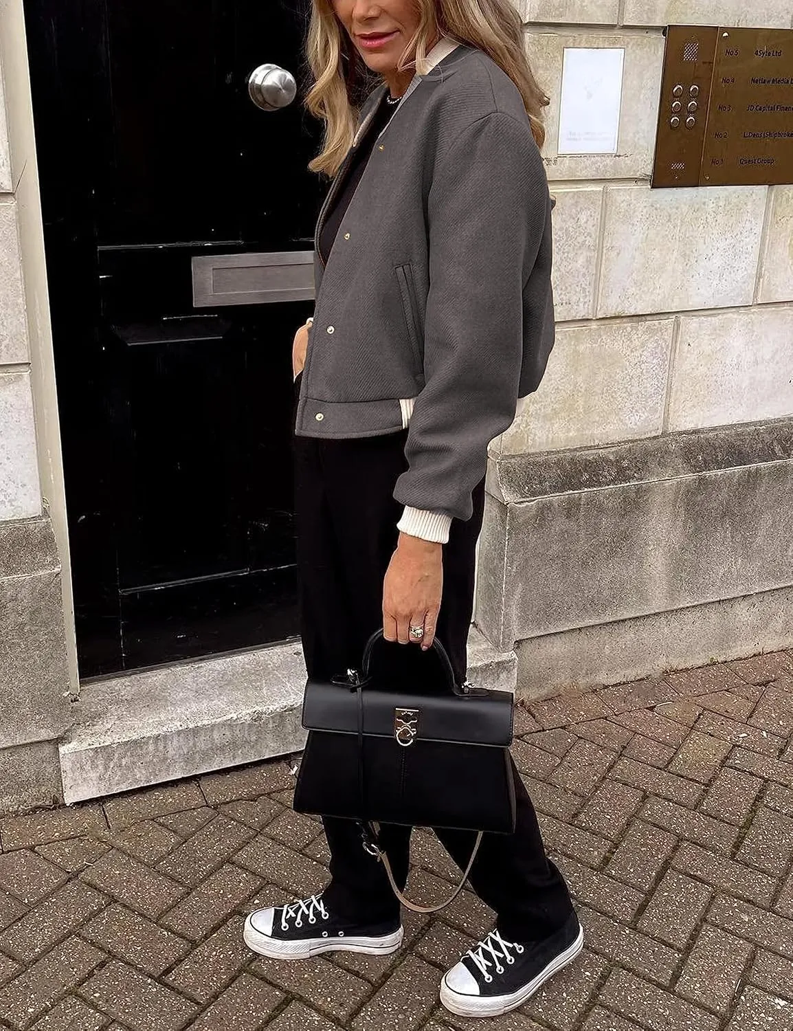 Women's Cropped Street Bomber Jacket long sleeve Button Down Crop Tops Coat