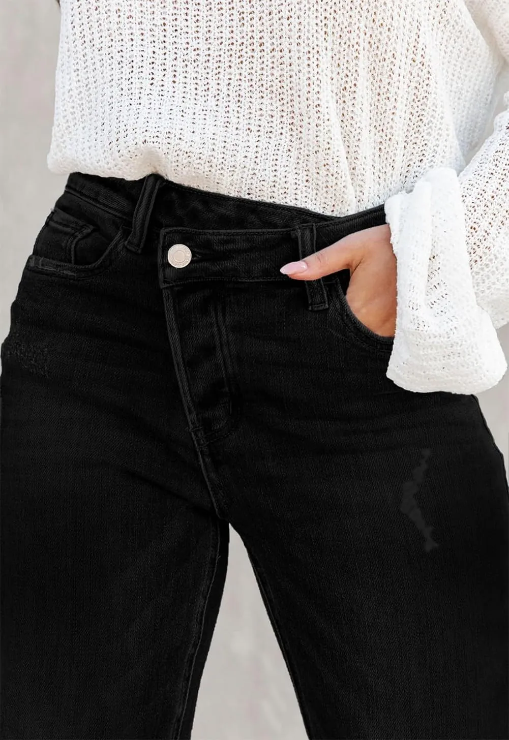 Womens Denim Cargo Pants Flap Pocket High Waisted Stretchy Straight Wide Leg Jeans