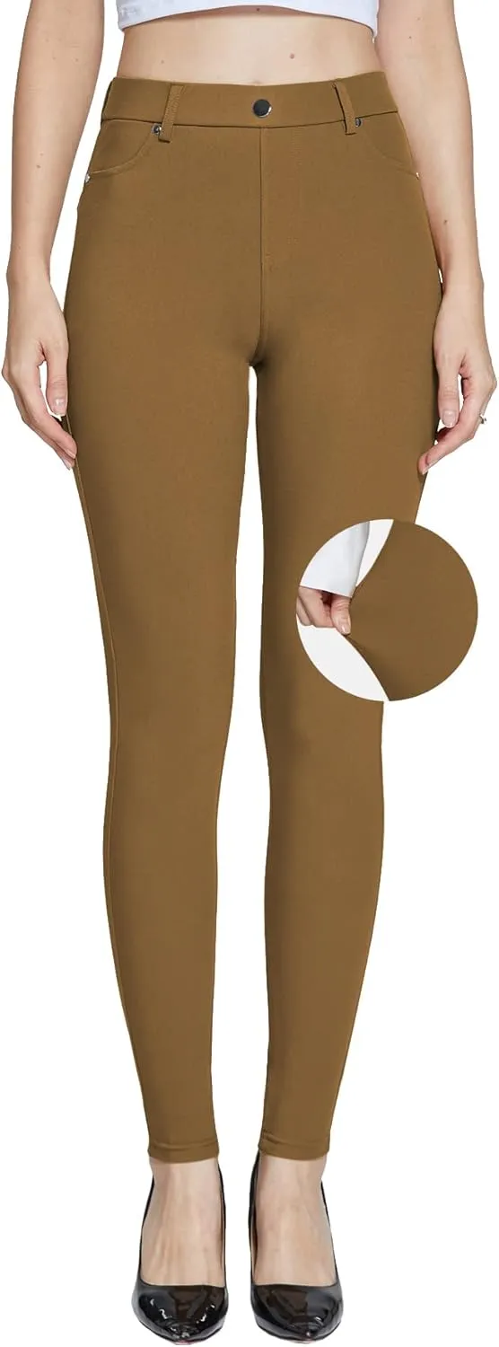 Women's Dress Pants Pull-on Super Stretch Business Casual Jeggings Capris Work Leggings with Pockets