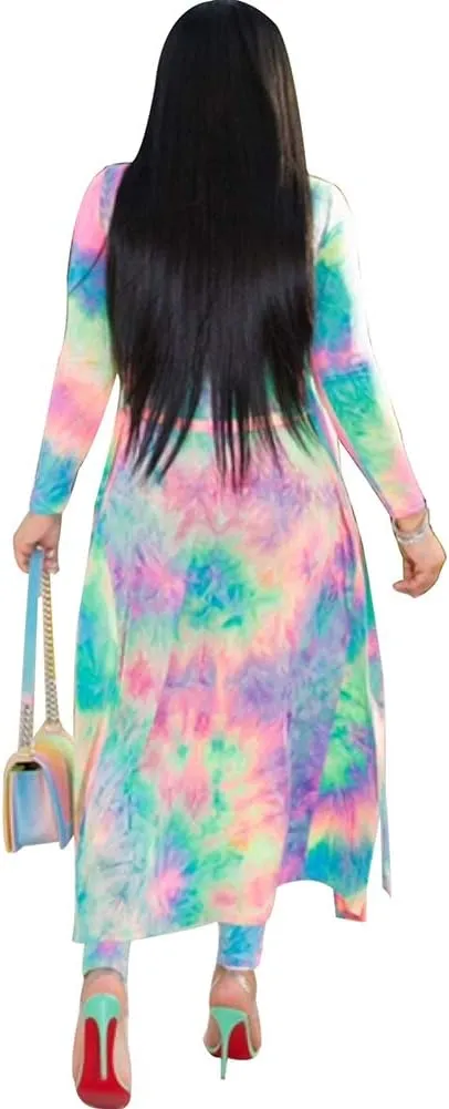 Womens Fashion Printed Long Cardigans 2 Piece Outfits,Long Sleeve Coat and Trousers Set