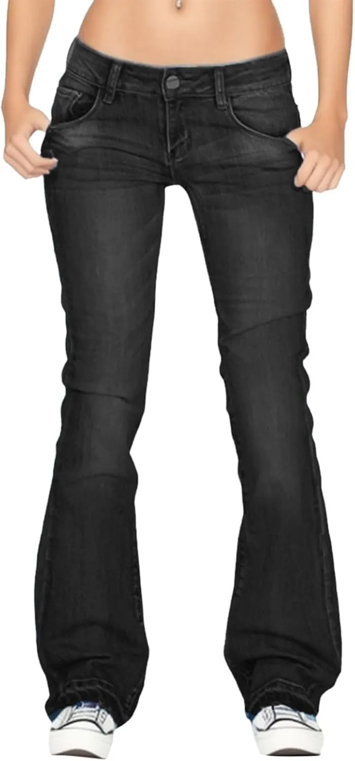Women's Flare Bell Bottom Jeans High Waisted Casual Trendy Y2K Denim Pants Pocket Stretchy Sexy Classic Bootcut Pant