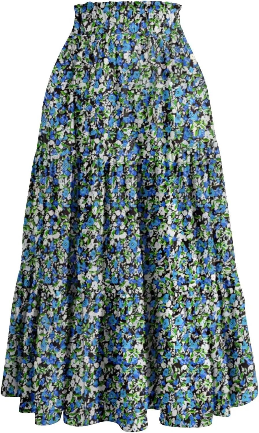 Womens Floral Midi Skirt Trendy Tiered Flowy Long High Waisted Skirts Summer Boho Beach Spring Renaissance Skirt