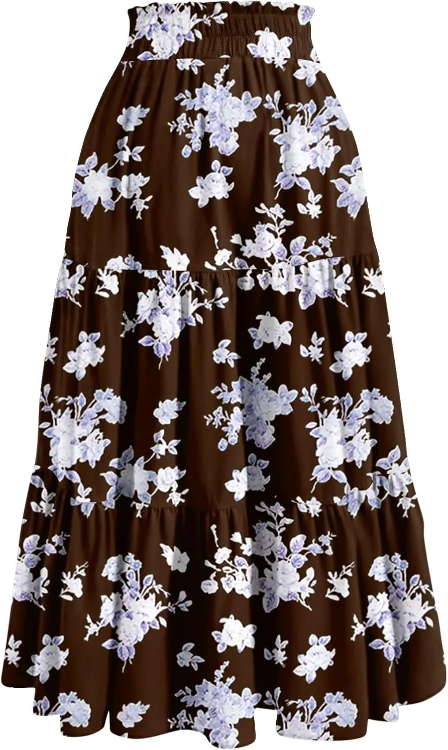 Womens Floral Midi Skirt Trendy Tiered Flowy Long High Waisted Skirts Summer Boho Beach Spring Renaissance Skirt