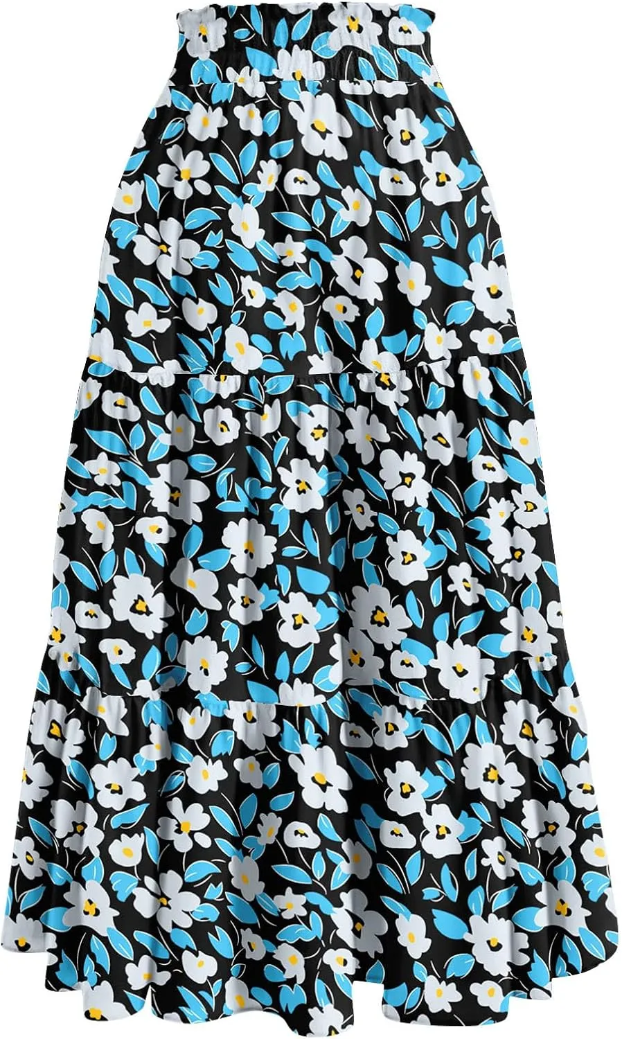 Womens Floral Midi Skirt Trendy Tiered Flowy Long High Waisted Skirts Summer Boho Beach Spring Renaissance Skirt