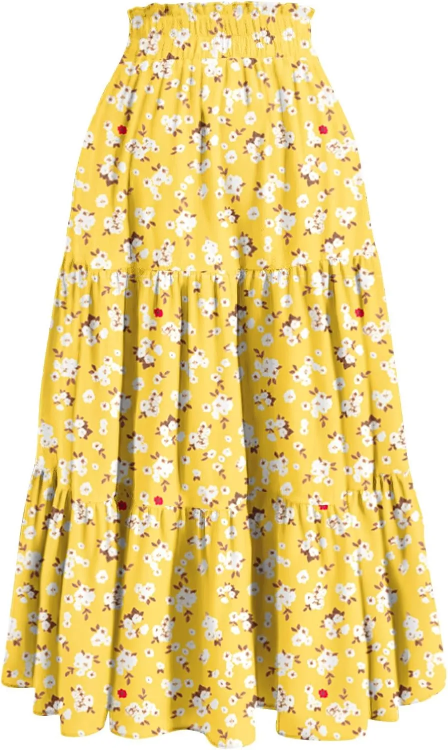 Womens Floral Midi Skirt Trendy Tiered Flowy Long High Waisted Skirts Summer Boho Beach Spring Renaissance Skirt