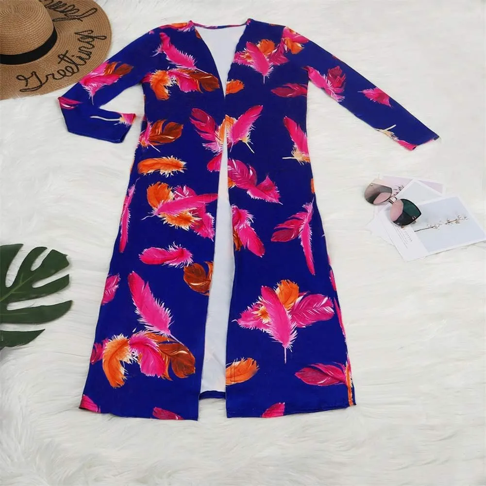 Womens Floral Print Long Sleeve Cardigan Cover up Long Pants 2 Piece Outfits Set