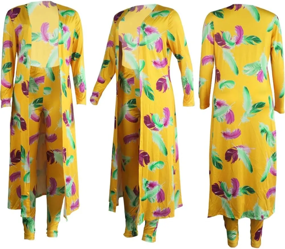 Womens Floral Print Long Sleeve Cardigan Cover up Long Pants 2 Piece Outfits Set