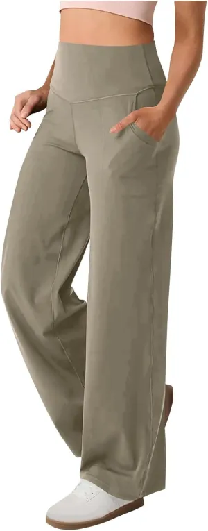 Womens High Waist Dress Pants Casual Loose Work Pants Wide Leg Pocket Going Out Trousers 2025 New Business Clothing