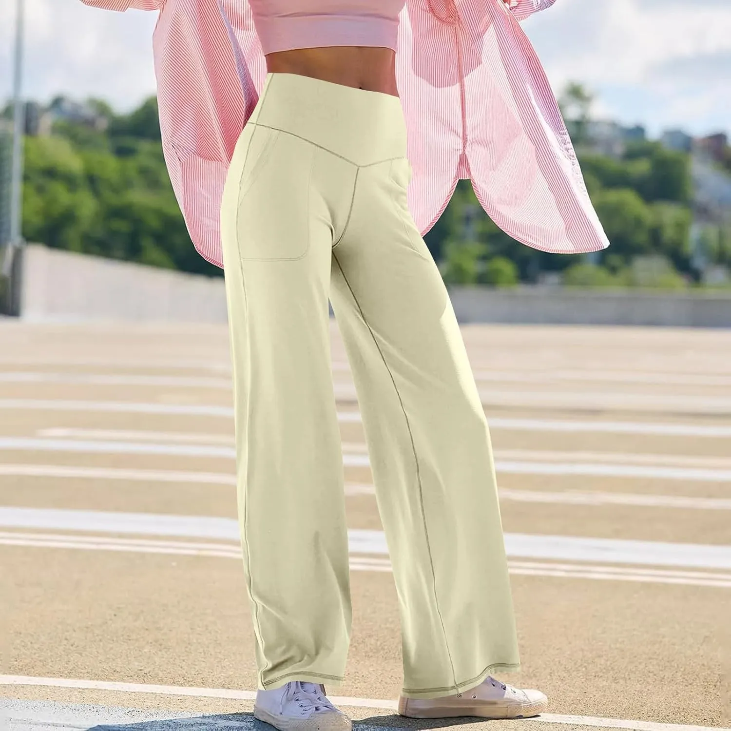 Womens High Waist Dress Pants Casual Loose Work Pants Wide Leg Pocket Going Out Trousers 2025 New Business Clothing