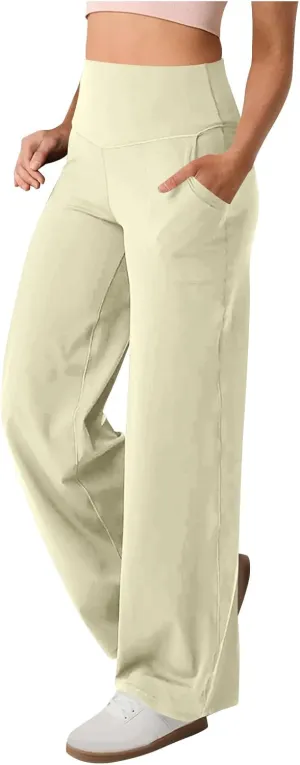 Womens High Waist Dress Pants Casual Loose Work Pants Wide Leg Pocket Going Out Trousers 2025 New Business Clothing
