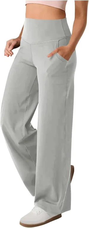 Womens High Waist Dress Pants Casual Loose Work Pants Wide Leg Pocket Going Out Trousers 2025 New Business Clothing