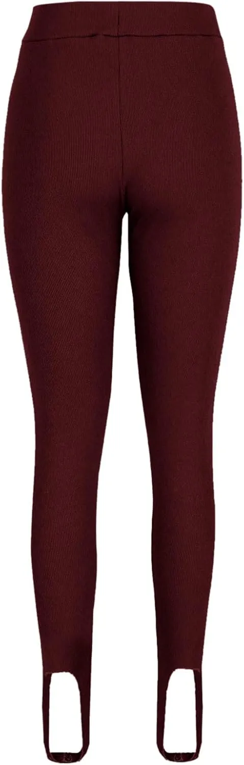 Women's High Waist Knit Yoga Stirrup Leggings Trendy Tummy Control Stretch Gym Trouser Workout Running Tights Pants